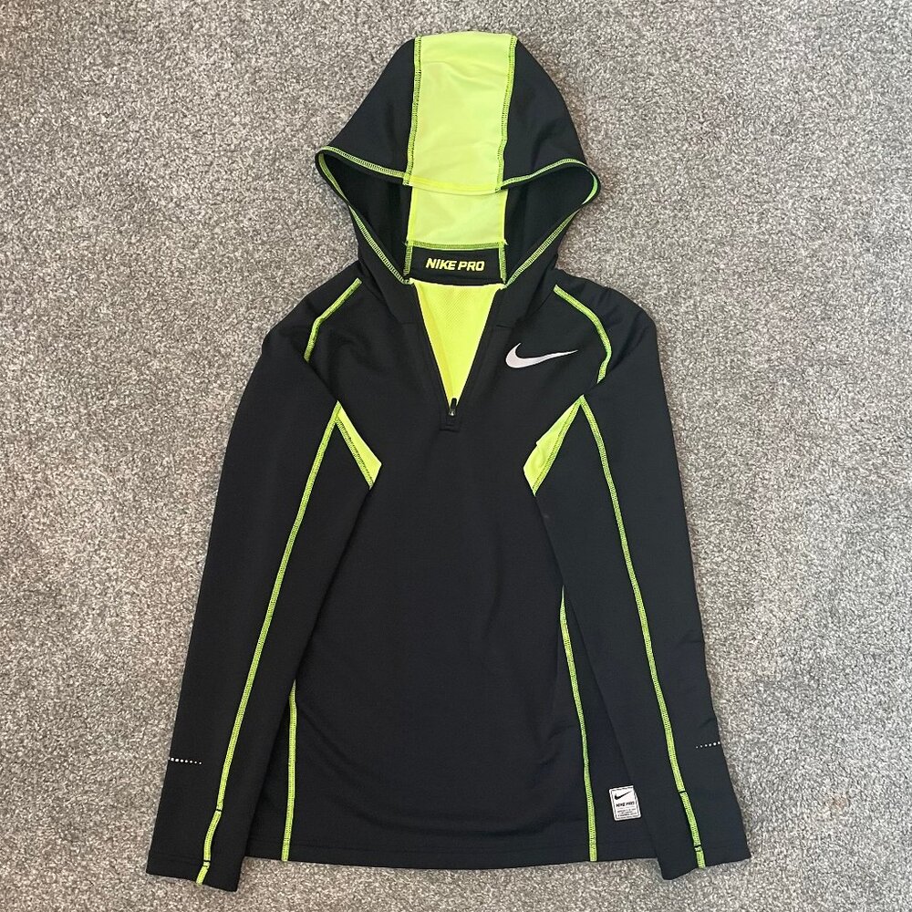 LAST CHANCE! Nike Pro Quarter Zip Hoodie Black and Volt - Boys Size L